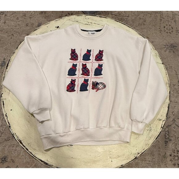 Vintage Gopher Sport Size Women's XL Crewneck Sweatshirt With Plaid Cat Embroide - Picture 2 of 7